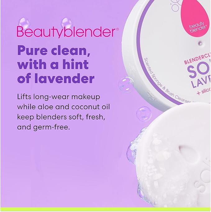 Beautyblender Blendercleanser Tool Scrub Solid Cleanser – Lavender Makeup Sponge & Brush Cleansing Bar – Hand, Sponge, and Brush Cleanser, Removes Makeup & Buildup, Travel-Friendly, 1 oz