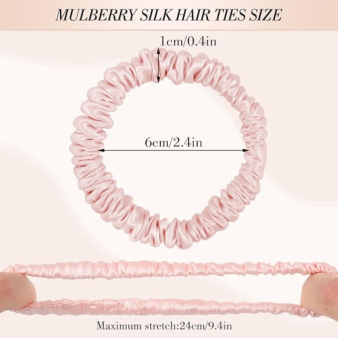 5 Pcs Mulberry Silk Hair Ties, Silk Hair Scrunchies Pink Valentines Day Gifts for Women Girls