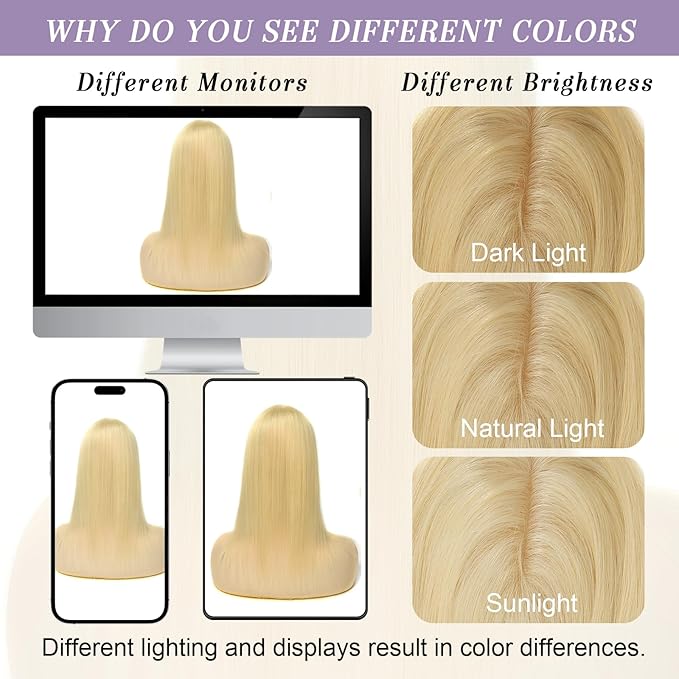 12 Inch Length Hair Toppers for Women with Thinning Hair, 3x5 Inch Injected Silk Base 130% Density Hairpieces #613 Bleach Blonde
