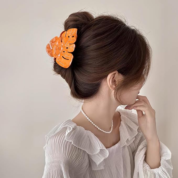 Orange Leaf Hair Claw Clip 3.5 Inch Strong Grip Hair Clip French Design Women Girls Hair Styling Accessories for Thick Thin Hair