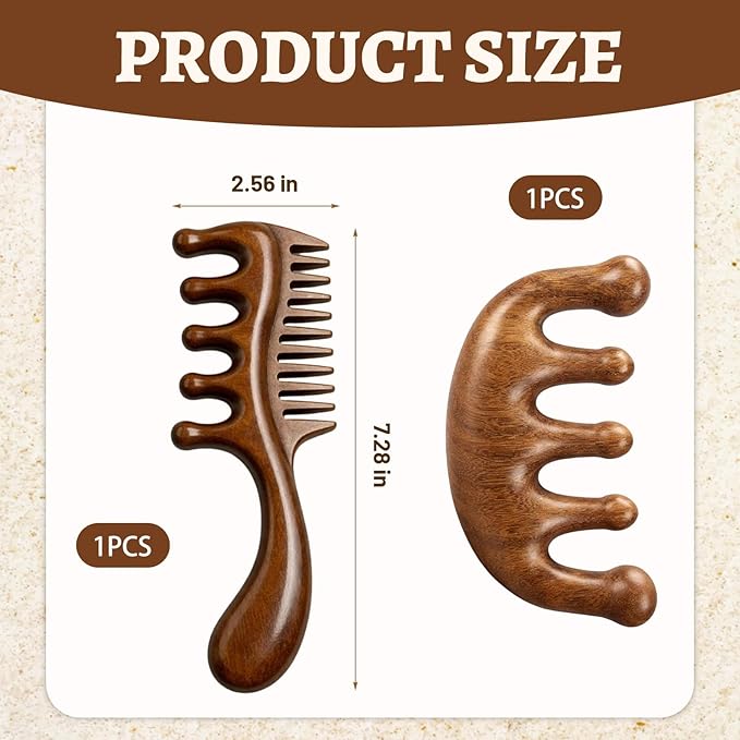 Wooden Scalp Massager Comb, Wide Tooth Comb, Scalp Massager Hair Growth with Scalp Massager and Wooden Scalp Massager Tool（Random shipment）