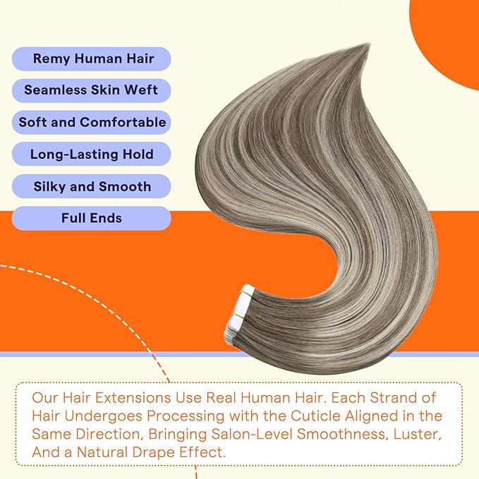 Full Shine Ombre Tape in Hair Extensions Human Hair Color 7 Fading to 1000 Blonde and 7 Brown Seamless Tape Extensions 20PCS 30grams Tape Ins Human Hair Extensions 12 Inch Short Extensions