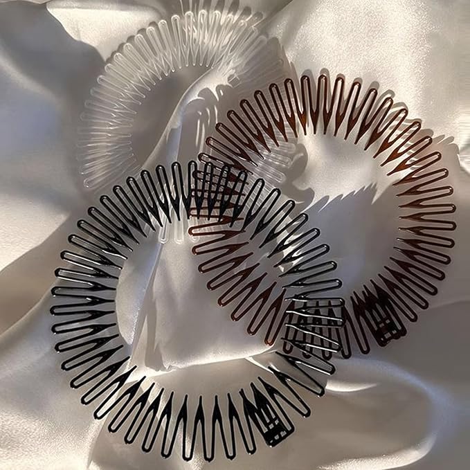 12 PCS Stretch Full Circular Stretch Comb Hair Bands, Comb Headbands for Women, Fashion Makeup Non slip Toothed Hairs Clip, Hair Wrap Holder for Lady and Girls Black