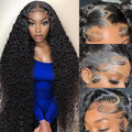 32 Inch 13x6 Deep Wave Lace Front Wigs Human Hair 250% Density HD Lace Frontal Wigs Human Hair Glueless Deep Curly Wigs for Women Pre Plucked Glueless Wigs Natural Color