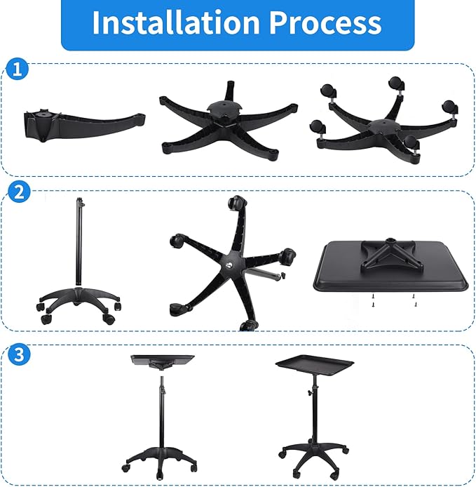 Rolling Salon Tray, Adjustable Salon Tray on Wheels, Premium Aluminum Tattoo Tray Cart for Spa Clinic, Black