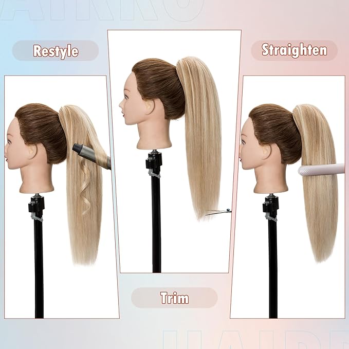Hairro Claw Clip In Ponytails 100% Real Human Hair Ponytail Hair Extensions Jaw On Ponytail Extensions Jaw/Claw Clips Pony Tail Hairpieces For Women 16 Inch 105g #4P27 Medium Brown Mix Dark Blonde