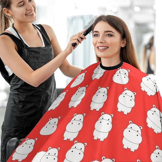 Women White Hippo Pink Salon Haircut Capes, Full Coverage Dyeing Salon Apron for Hairdressers, Easy Clean