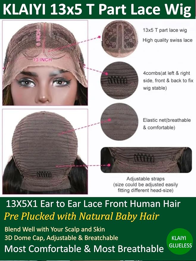KLAIYI Ombre Brown Body Wave Lace Front Wigs Human Hair Highlight Balayage 13x4x1 T Part Ear to Ear Lace Wig Pre Plucked with Baby Hair Easy to Wear and Go Wigs for Black Women Natural Hairline 26Inch