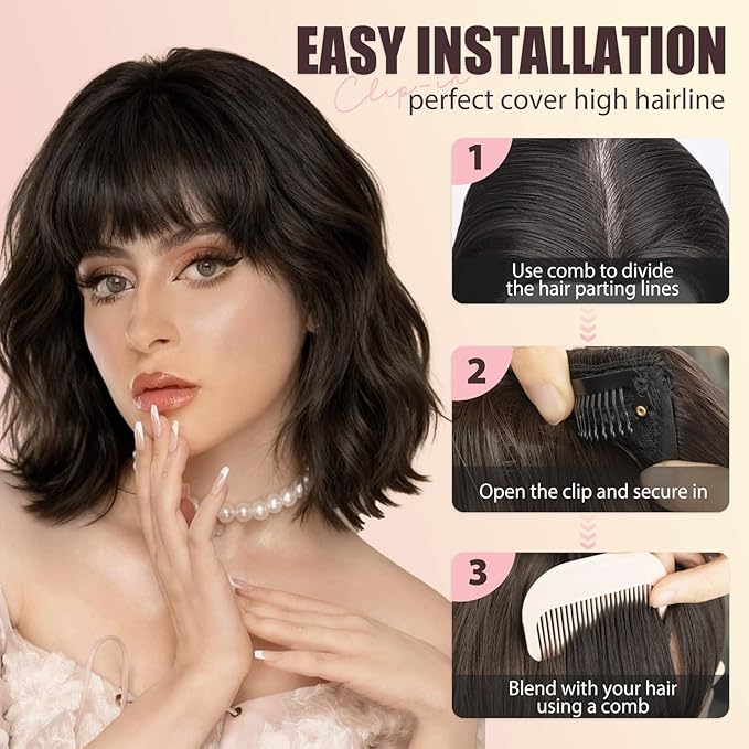 Clip in Bangs, Synthetic Wispy Bangs Hair Clip, Ash Blonde Fake Bangs Fringe with Temples Hairpieces for Women Natural Curved Hair Extensions for Daily Wear