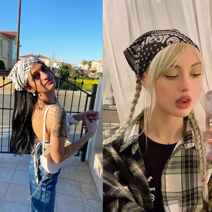 6 Pack Hair Scarf Headband for Women Elastic Bandana Head Scarf Large Boho Triangle Kerchief with Clips Non Slip Scarves