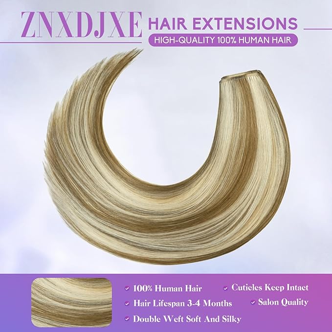 Blonde Clip in Hair Extensions Real Human Hair, 22 Inch 110g Natural Human Hair, Remy Human Hair Extensions Cip ins for Women 8pcs Per Set #16/22 Light Blonde Highlighted Golden Blonde