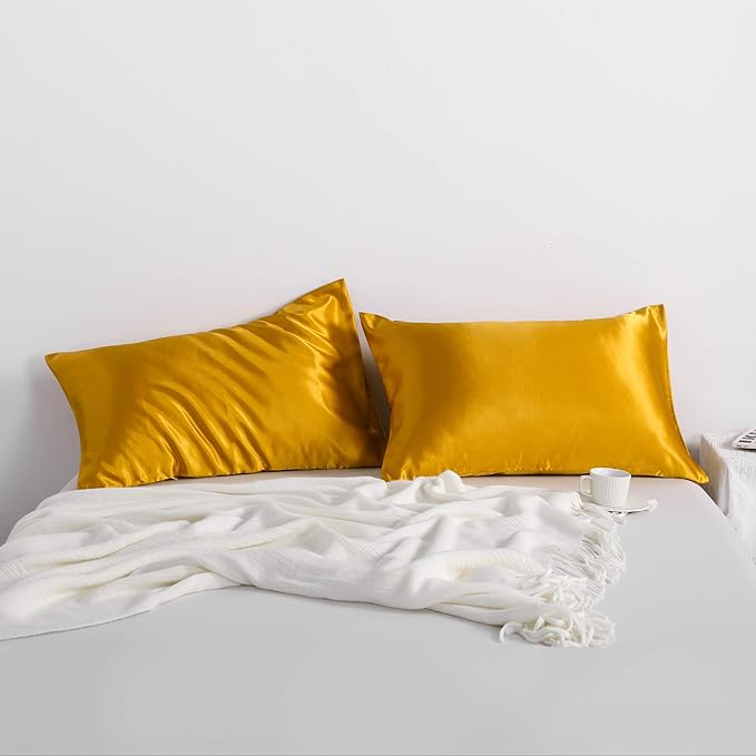 NTBAY 2 Pack Satin King Pillowcases for Hair and Skin, Luxurious and Silky Pillow Cases with Envelope Closure, 20x36 Inches, Golden Brown