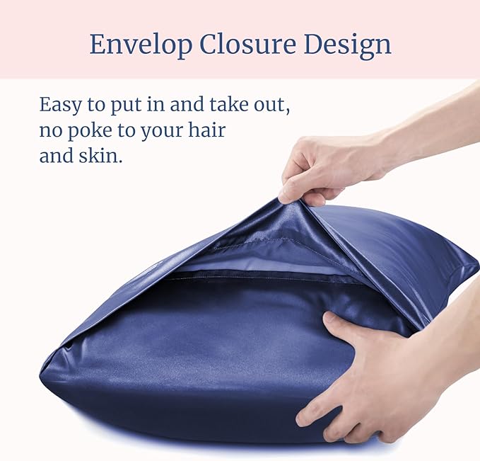 BEDELITE Satin Pillowcase for Hair and Skin, Super Soft Similar to Silk Pillow Cases 4 Pack with Envelope Closure, Cooling Pillowcases for Women Men (20"x30" Queen Size, Navy)