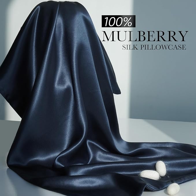 Natural Silk Pillowcase for Hair and Skin with Hidden Zipper, 22 Momme, 600 Thread Count 100% Mulberry Silk Pillowcase, Soft Smooth Both Sided Silk Pillow Cover(Navy Blue, King 20 inch X 36 inch ,1pc)