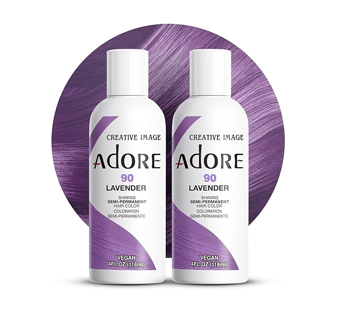 Adore Semi Permanent Hair Color (090 Lavender) | Vegan & Cruelty-Free Purple Hair Dye | No Ammonia, No Peroxide, No Alcohol | 4 Fl Oz Each (Pack of 2)