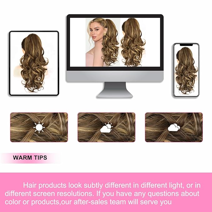 ALXNAN Ponytail Extension,18 Inch Claw Clip in Long Curly Wavy Chocolate Brown with Highlights Ponytail Hair Extension Jaw Clip on Pony Tails Hairpiece for Women