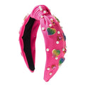 Valentines Day Elegant Pearl Headband, Hot Pink Rhinestone Hearts Design for Women Girls, Cute Wide Knotted Hair Band with Crystal Embellishments for Party Fashion Christmas New Year Hair Accessories