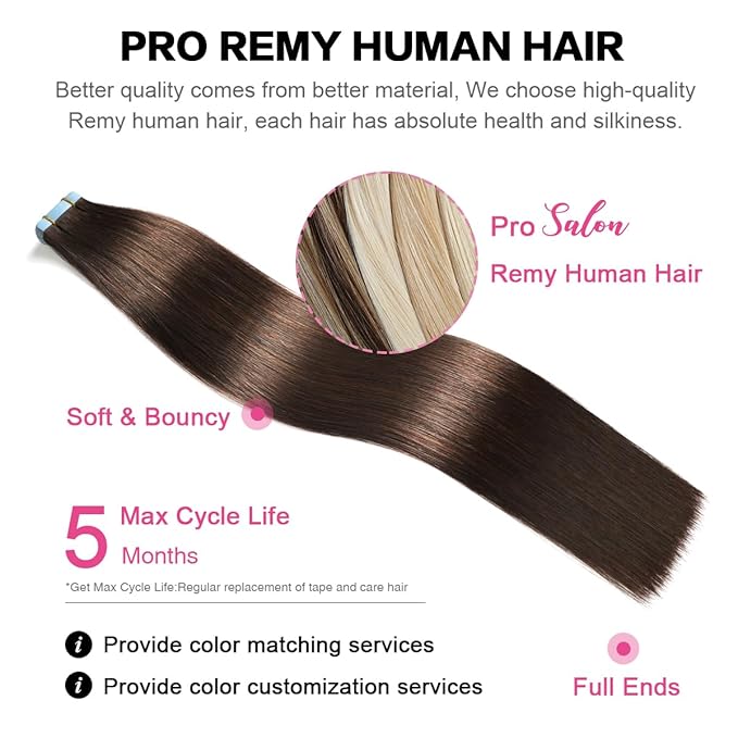 SUYYA Tape in Hair Extensions Human Hair Brown 100% Real Human Hair 12 inches 20pcs 40g/pack Straight Seamless Skin Weft Tape in Hair Extensions(12 inches #2 Darkest Brown)