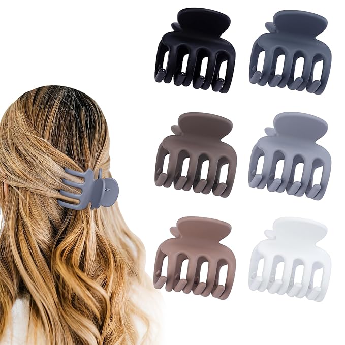 6 Pcs Hair Clips Small Claw Clips for Thin Hair Medium Matte Non-slip Hair Accessories for Women and Girls (Brown Grey)