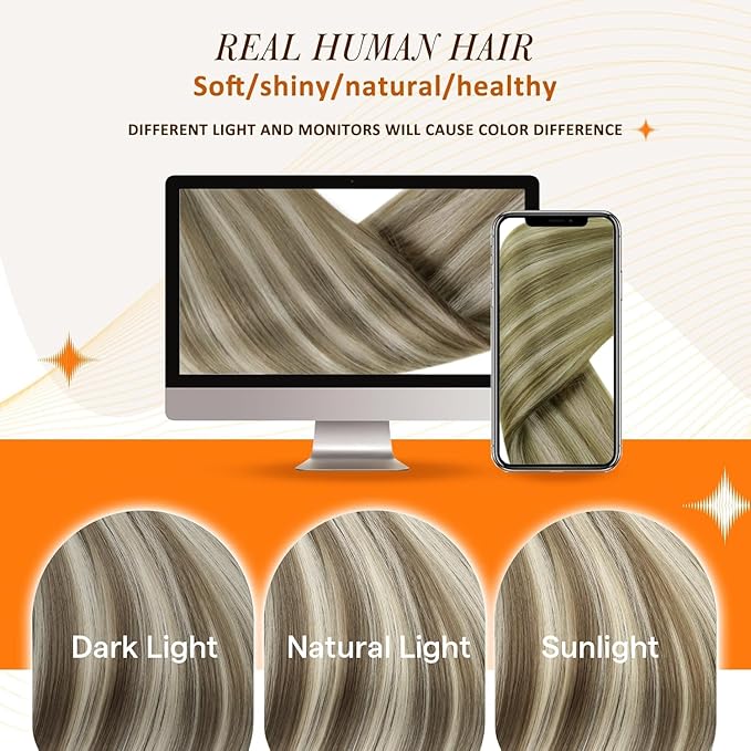 Full Shine Balayage Blonde Clip in Hair Extensions Real Human Hair Ash Brown Hair Extensions Mix Platinum Blonde Seamless Clip ins for Short Hair 12 Inch 8 PCS 95 G