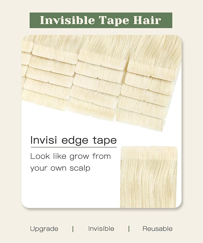 SURNEL Injected Tape in Hair Extensions Human 16 Inch Platinum Blonde Seamless Remy Invisible Tape in Extensions 20 Pcs 35g(#60,16)