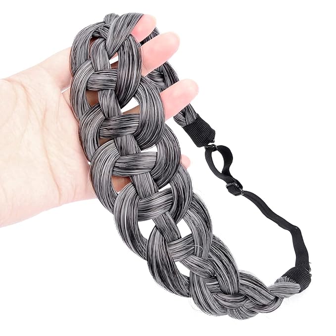 DIGUAN Hollow out Synthetic Hair Braided Headband Hairpiece Women Girl Beauty accessory for Women (Dark Gray)