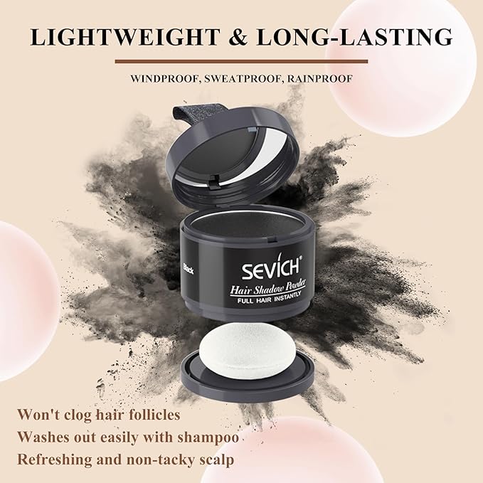 Instantly Hairline Shadow - SEVICH Powder for Grey Hair Root Touch Up, Thinning Hairline & Eyebrows/Beard Line, Windproof & Sweatproof, Brown