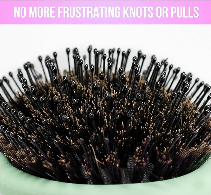 SimplyHair Ultimate Hair Extension Brush & Detangler Anti-Static, Dual Bristle Design, Soft Boar Bristle, Great for All Hair Types & Extensions - Green Ombre Brush Ideal for Adults & Kids