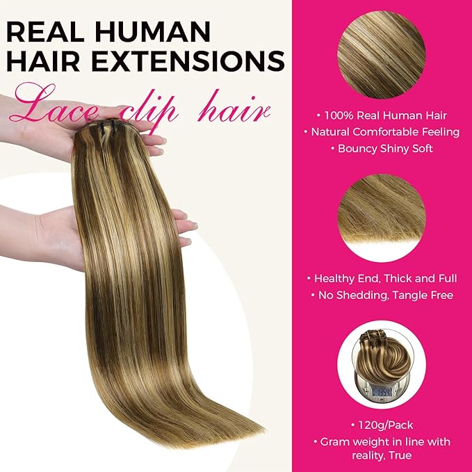 Lashey Clip in Hair Extensions Real Human Hair Straight 7pcs 120g Balayage Ash Brown to Honey Blonde 24 Inch Long Hair Extensions for Black Women