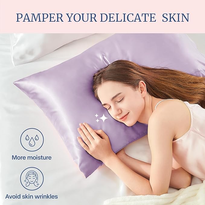 BEDELITE Satin Pillowcase for Hair and Skin, Super Soft and Cooling Similar to Silk Pillow Cases 2 Pack with Envelope Closure, Gift for Women Men(20"x26" Standard Size, Lavender)