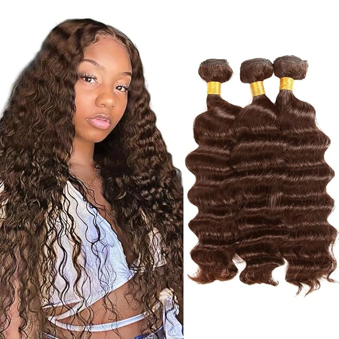 Color 4 Bundles Human Hair Chocolate Brown Deep Wave Bundles 16 18 20 Inch Niegmeag Peruvian Virgin Remy Hair Extensions Double Weft Hair Weave