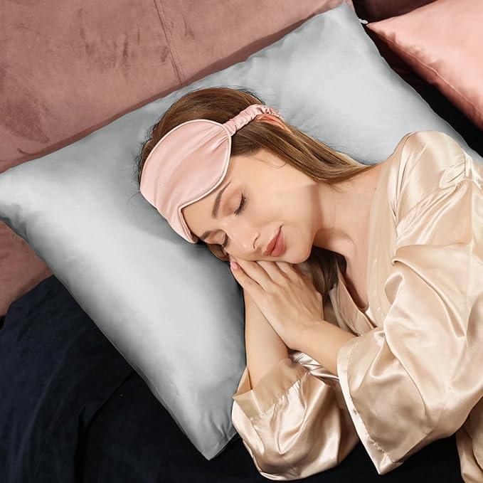 Adubor Silk Pillowcase for Hair and Skin with Hidden Zipper, Both Sides 23 Momme Silk Pillow Case, Standard Size 20×26 inches, Dark Grey, 2PCS