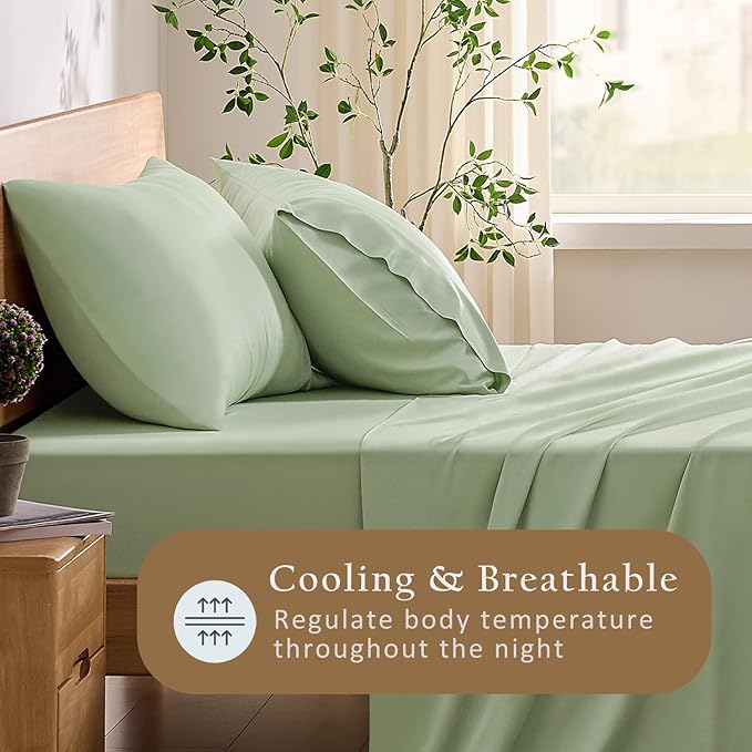 TOSMO Luxury Pillow Case Set of 2 - Cooling Viscose Derived from Bamboo, Oeko-TEX, Breathabl Silky Soft Pillow Cases with Envelope Closure (King / 20x36, Light Green)