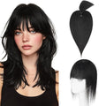 Hairro Mono Hair Toppers with Bangs, 3.4" x 3.4" Mono Base 100% Real Human Hairpieces for Women, 150% Density Clips In Topper for Greyish Thinning Hair, 20 Inch Jet Black