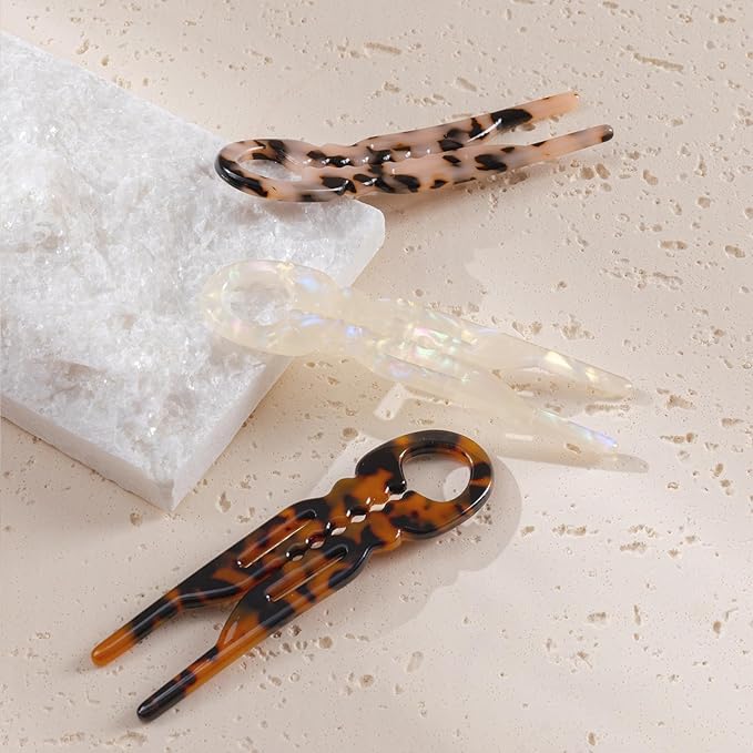 Sunolga 3pcs Prestige French Hair Pins for Women, 4.38" Large, Serrated Anti-Slip Design, Curved Shape for Better Head Fit, Coquette Elegant Hair Accessories for Updos, Chignon, Bun Hairstyles
