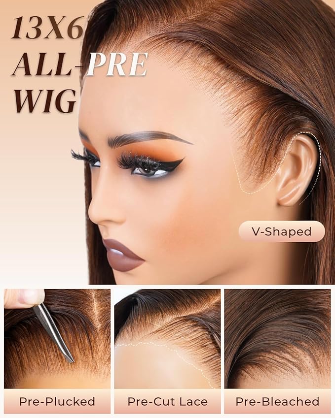 Arabella 13x6 Chocolate Brown Lace Front Wig 210% Brown Glueless Wig Human Hair Real HD Lace Front Wig True Pre Plucked Pre Bleached Pre Cut Glueless Wig (26inch,13x6 Chocolate Brown Straight wig)