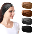 Headbands for Women Non Slip Wide 4 Pack - Stretchy Soft Workout Headbands, Yoga Hair Bands for Women, Thick Comfortable Head Wraps and Turban Style Headband