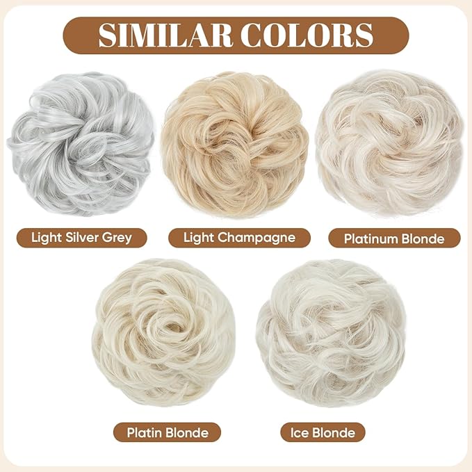 CJL HAIR Large Messy Bun Hair Piece Wavy Curly Scrunchies Synthetic Chignon Ponytail Hair Extensions Thick Updo Hairpieces for Women Platin Blonde