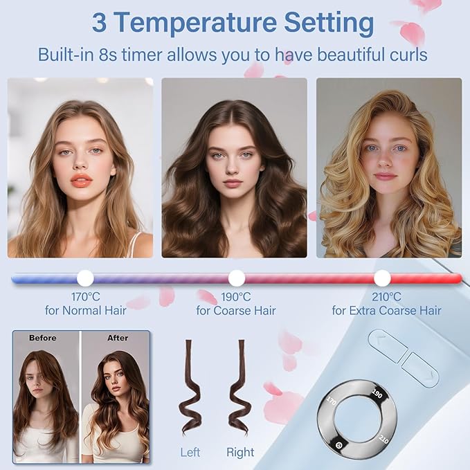 JAMIEWIN Automatic Hair Curler, 28mm Rotating Curling Iron with 3 Temperatures, Fast Heating Curling Tongs Anti-Scald, Anti-Tangle Curling Wand with Negative Ions for Medium Long Hair Blue