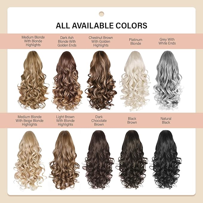 24 Inch Ponytail Extension, Layered Ponytail Extensions for Women, Soft Wavy Claw Clip in Ponytail Extension, Natural Synthetic Hair Pieces for Women (Color: Platinum Blonde)