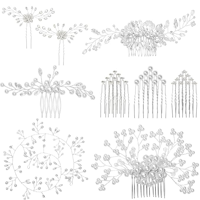 Gingbiss Wedding Hair Accessories Set for Bridal, Silver Pearl Rhinestone Hair Pins Wedding Hair Comb for Brides Bridesmaids Women Girls