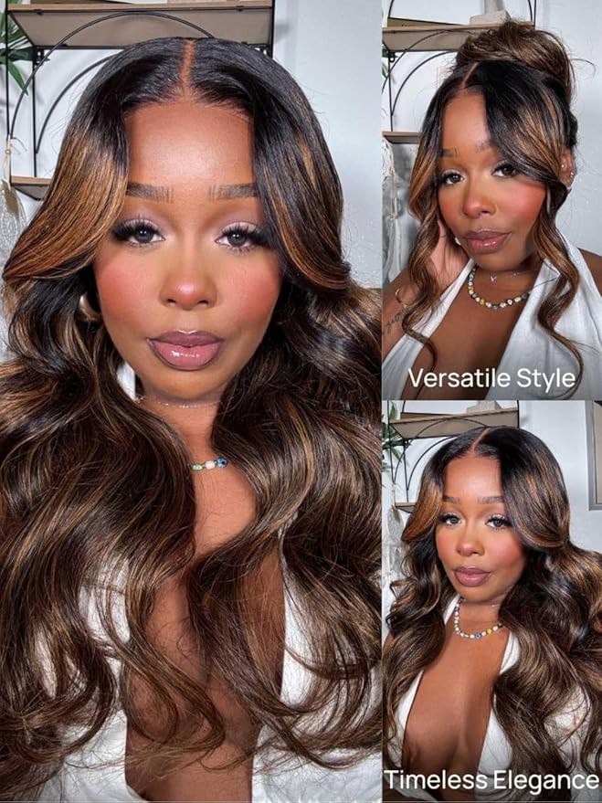 YIROO Bye Bye Knots Pre Everyting Glueless Wigs Highlight Balayage Brown Body Wave Put on and Go 7x5 Pre Cut Lace Front Wig Invisible Knots Pre-Bleached Pre Plucked Ready to Go 150% Density 24inch