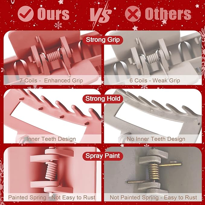 TOCESS Hair Claw Clips for Women - 8PK Large Neutral Matte Square Jumbo Hair Clips for Thick, Thin, Long, Short, Curly Hair Girls, Big Jaw Clip Set for Daily Use (Deep Pink)