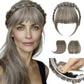 SARLA Braided Headband with 3 Detachable Clip in Bangs Fringe Hairpieces Fake Synthetic Hair Band Bangs for Women Ash Grey