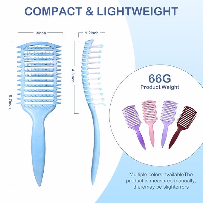 Curly Hair Brush & Curl Defining Brush – Easily Detangles Knots with Less Pulling – Styles Wet or Dry Hair, Tames Frizz for All Curl Types (Watercolor Blue)