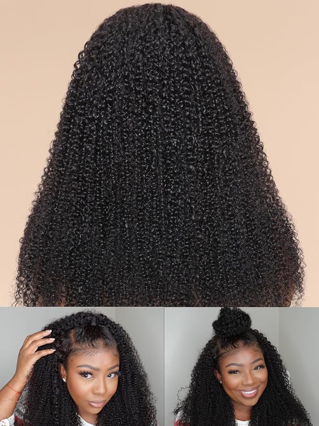 Julia Hair 12A Bye Bye Knots Glueless Wig Kinky Curly 7x5 Pre Cut Lace Front Wigs Invisible Knots Virgin Human Hair HD Lace Frontal Pre Bleached Wig 180% Density 26 Inch