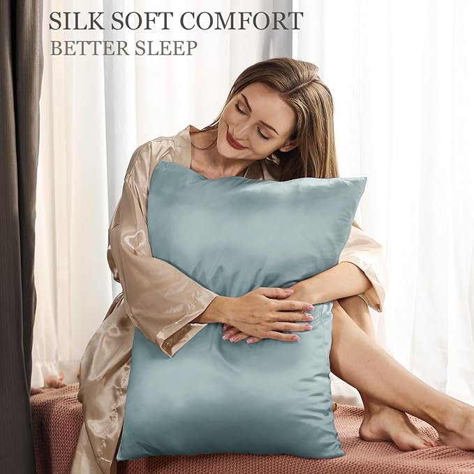 Adubor 100% Silk Pillowcase - Mulberry Silk Pillow Cases, 23 Momme 6A Grade Fibers, Silk Pillow Case for Hair and Skin Health, with Hidden Zipper (Standard 20''×26'', Lake Blue, 1PC)