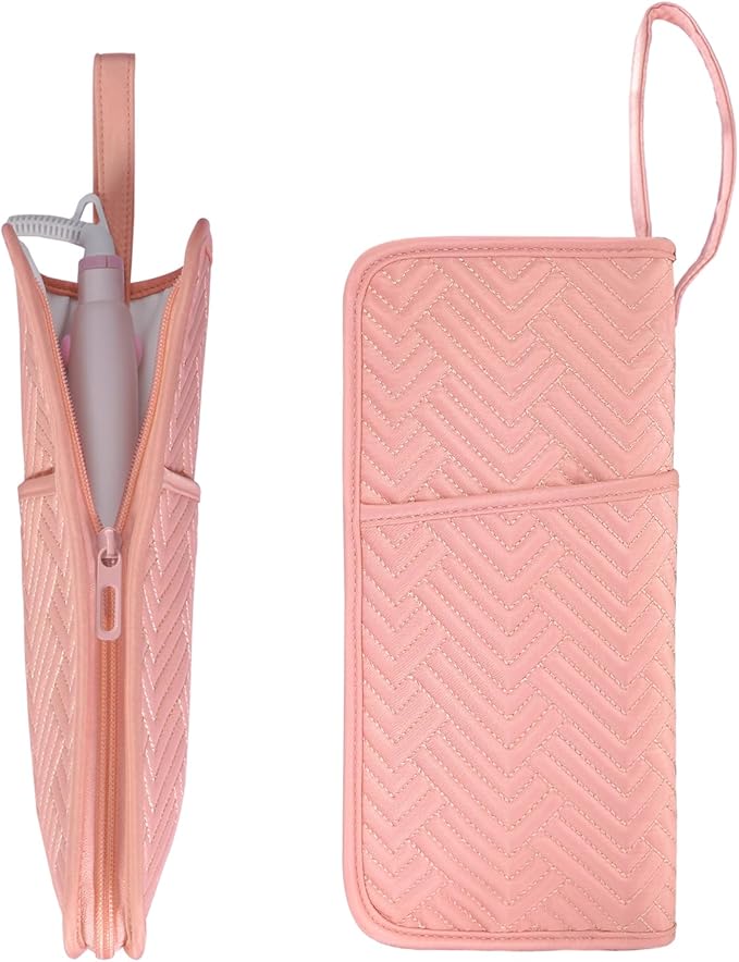 SITHON Hot Iron Holder & Mat, Heat Resistant Hair Tools Travel Bag Portable Hot Tools Organizer Cover Pouch for Curling Irons, Flat Irons, Hair Straightener and Styling Tools (Bag Only) (Pink)