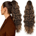 Claw Clip Ponytail Extension 18 Inch Curly Wavy Ponytail Extension Jaw Clip on Pony Tails Hairpiece for Women Fluffy Natural Synthetic for Daily Use (Dark Brown with Auburn Blonde)