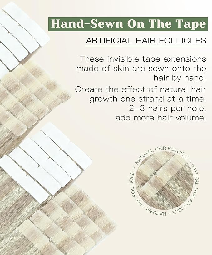 SURNEL Injected Tape in Hair Extensions #18P60 Ash Blonde with Platinum Blonde Seamless Remy Invisible Tape in Extensions Human Hair 20 Pcs 40g(#18P60,18)